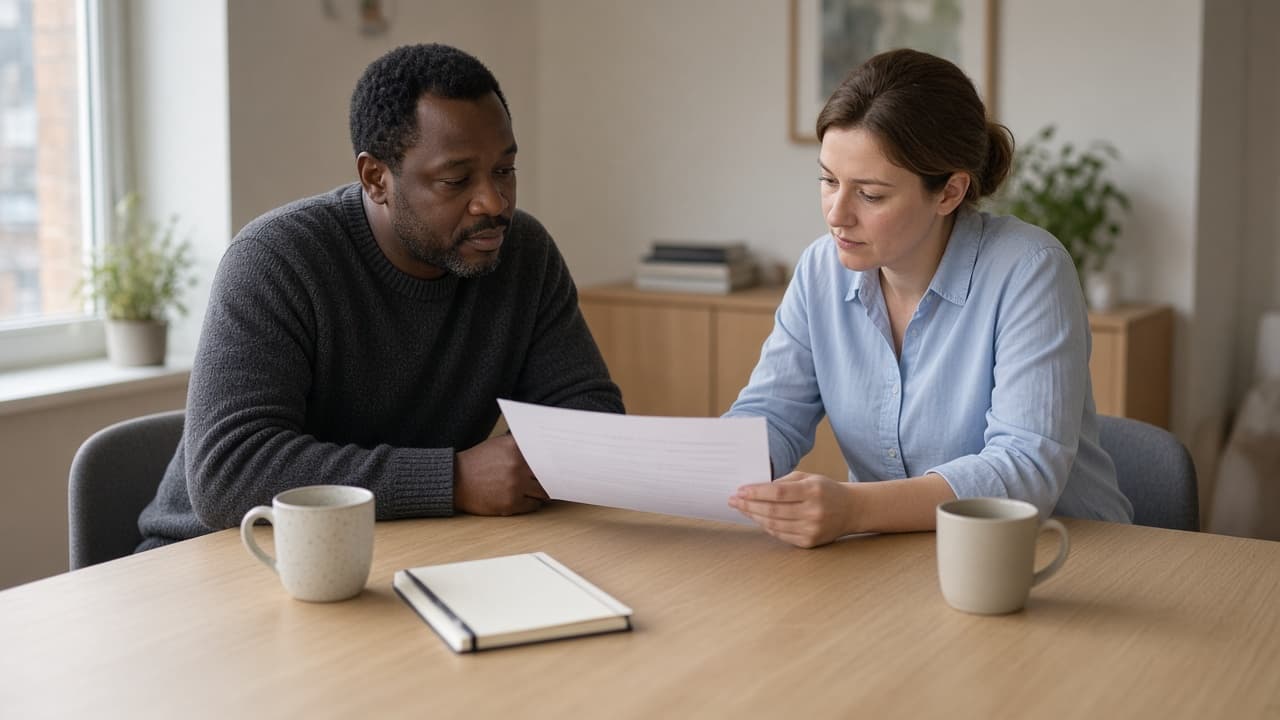 A consultant and a hiring manager reviewing a brief together