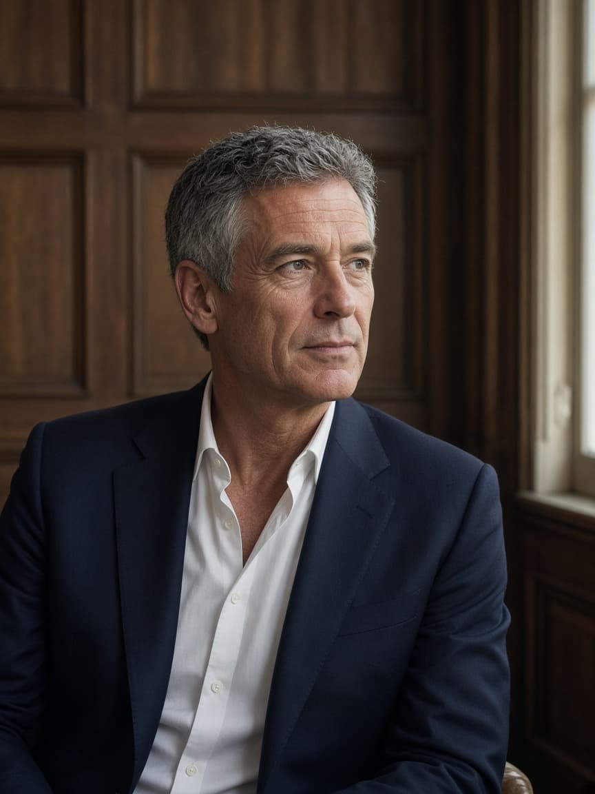 A senior leader in a quiet meeting room